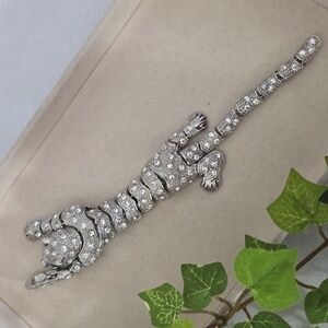 Vintage Silver and CZ Crystal Articulated Leopard Brooch Pin